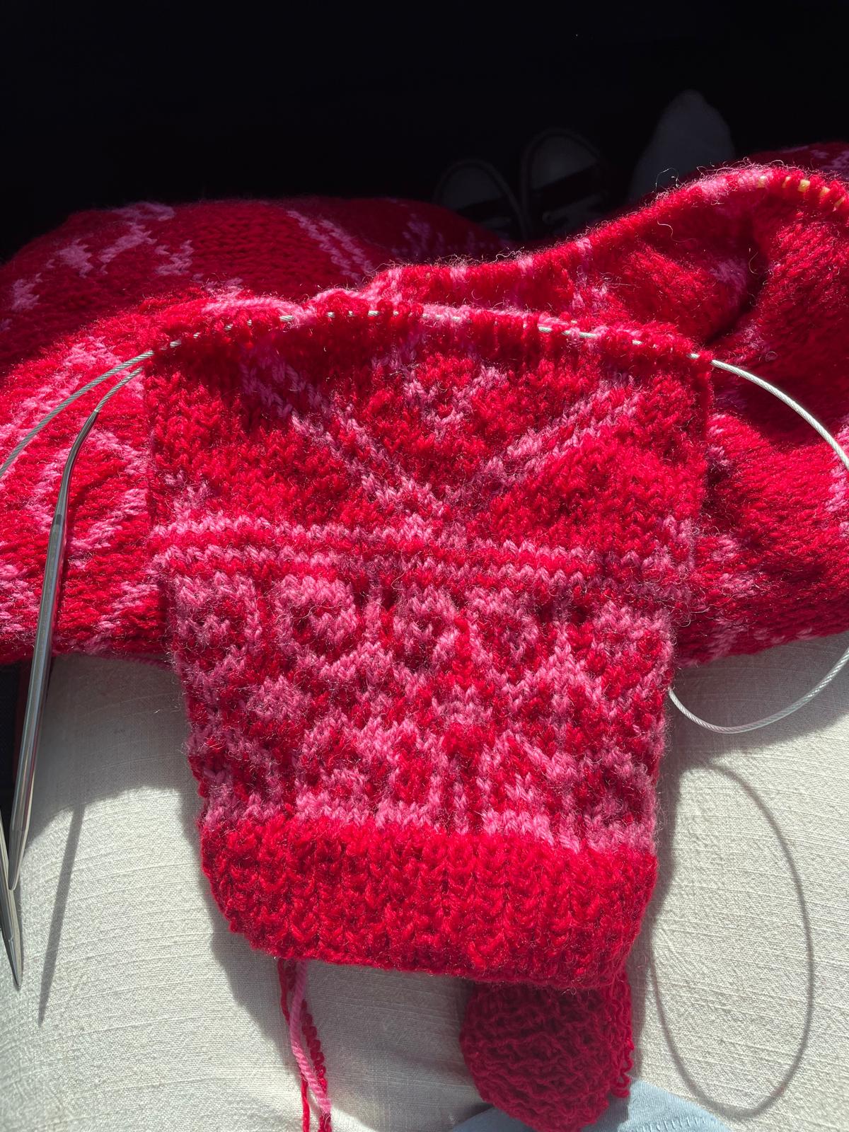 Red colorwork sweater